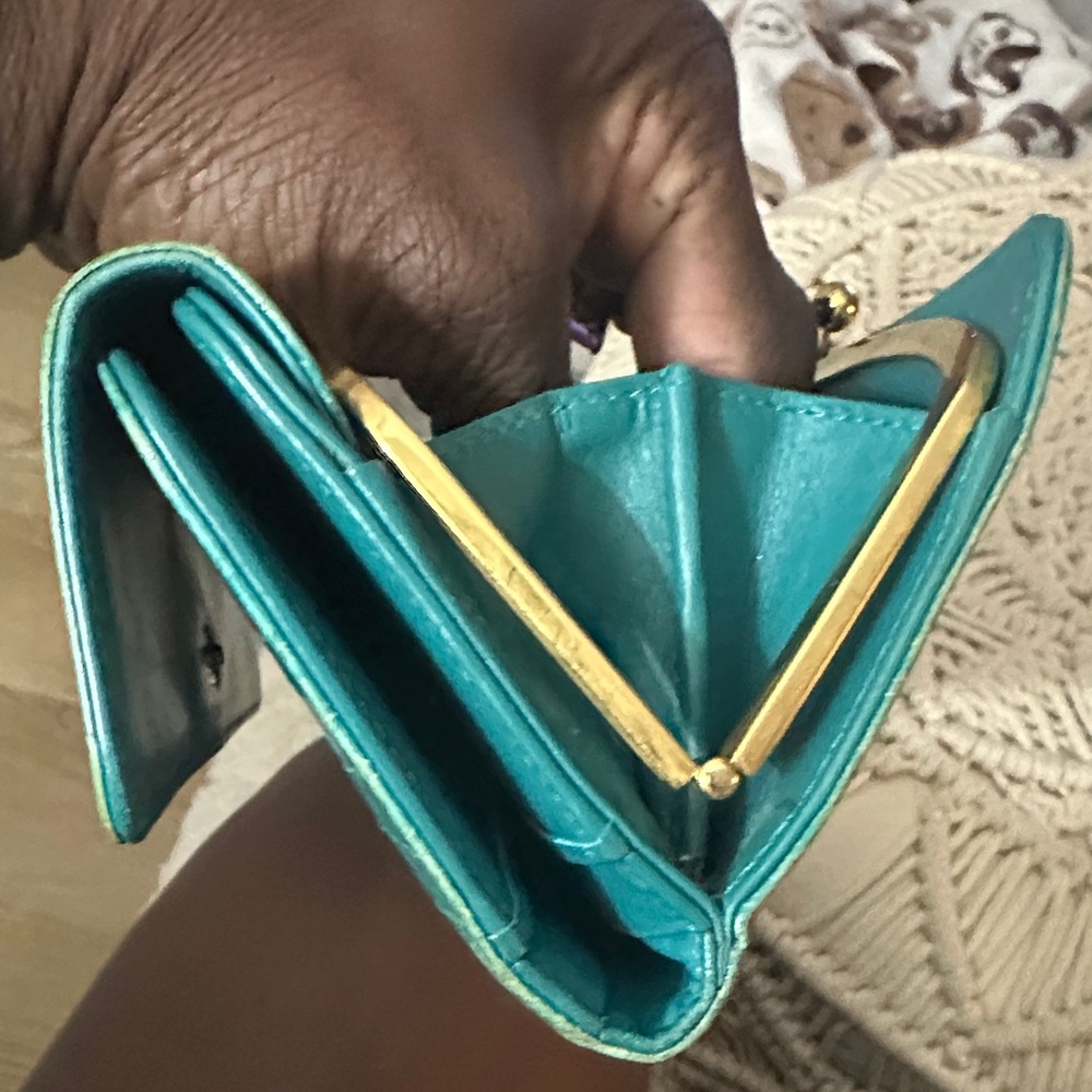 Miu Miu Teal Crocodile-Embossed Wallet - Picture 13 of 16